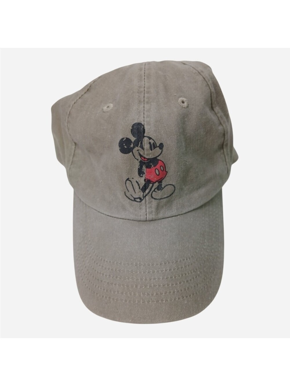 Disney Parks Mickey Mouse Vintage Faded Khaki Hat Embroidered Cap Dad Style